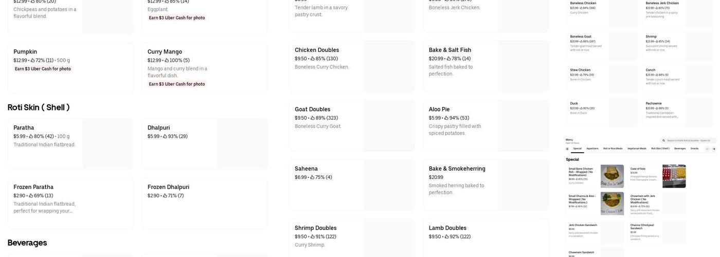 Kish’s Roti & Doubles Menu