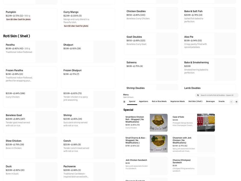 Kish’s Roti & Doubles Menu