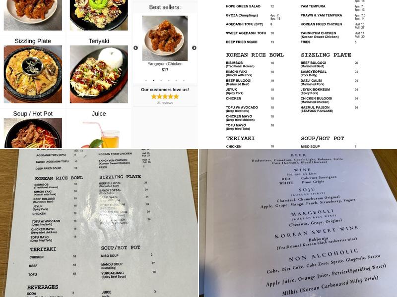 Hope Korean Kitchen Menu