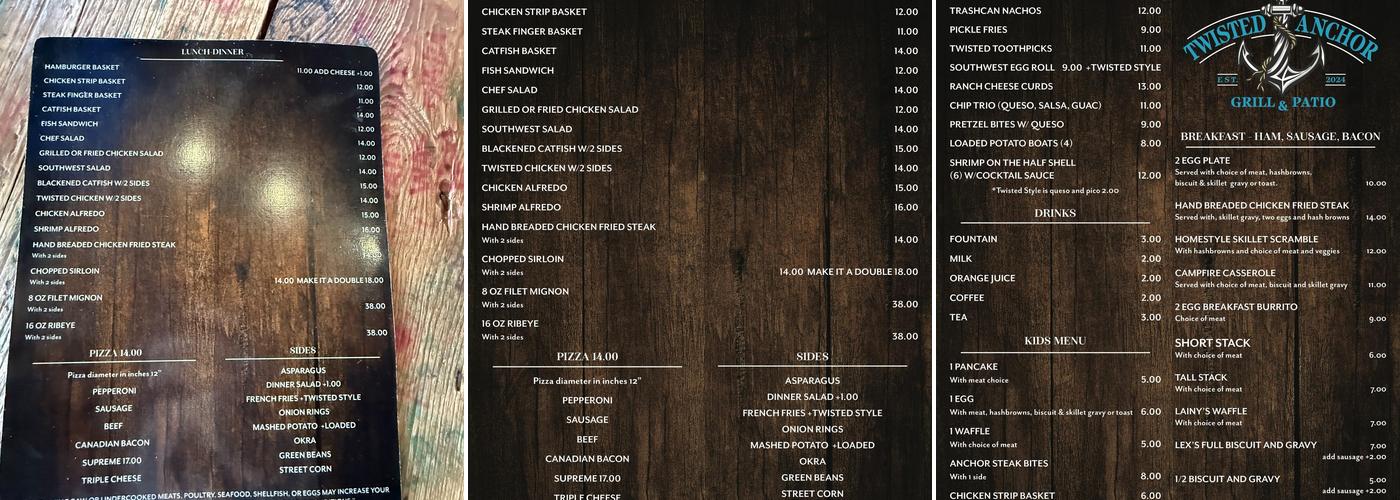 Twisted Anchor Grill and Patio Menu