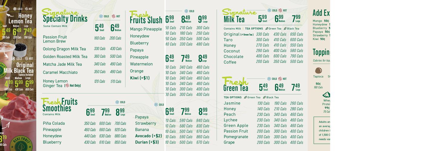 Real Fruit Bubble Tea Menu
