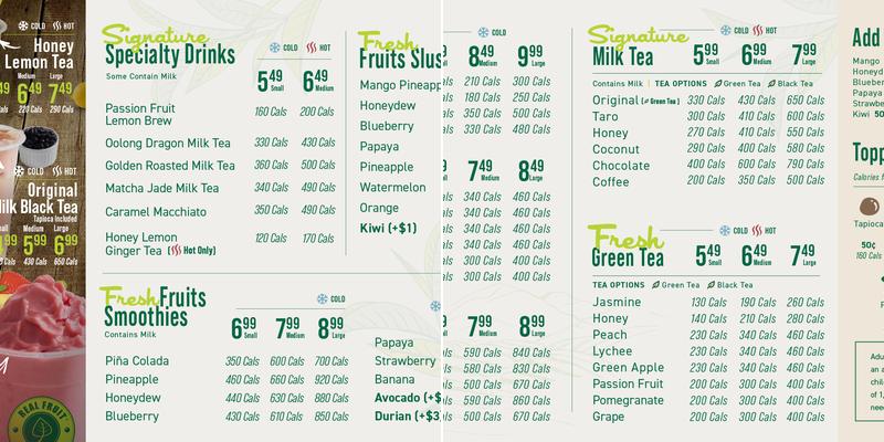 Real Fruit Bubble Tea Menu
