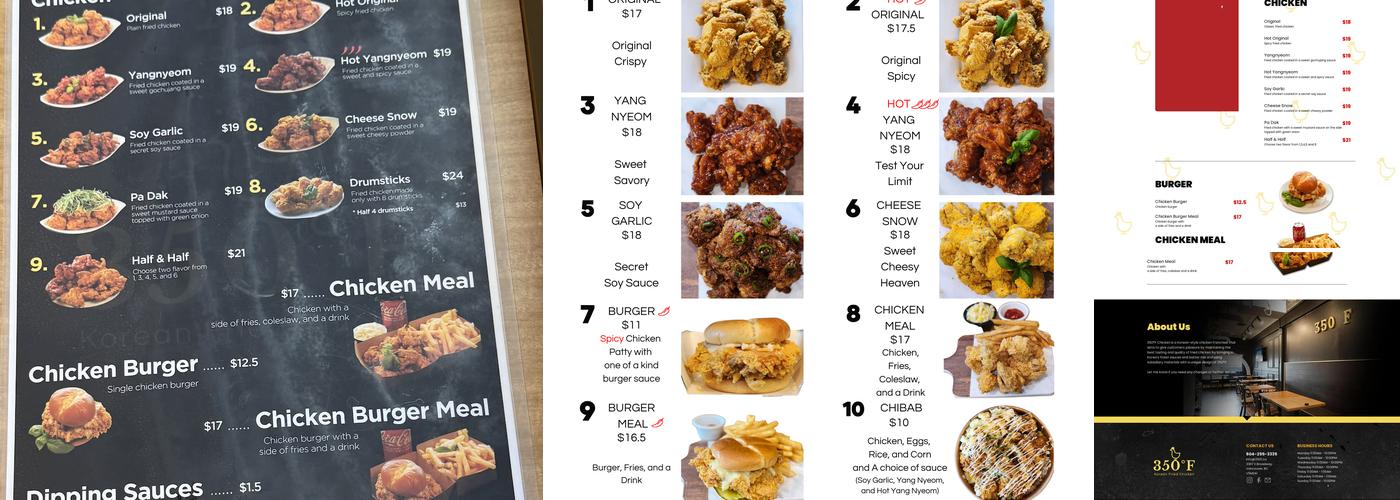 350°F Chicken Menu