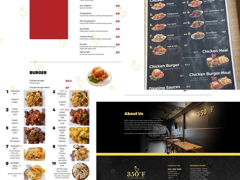 350°F Chicken Menu