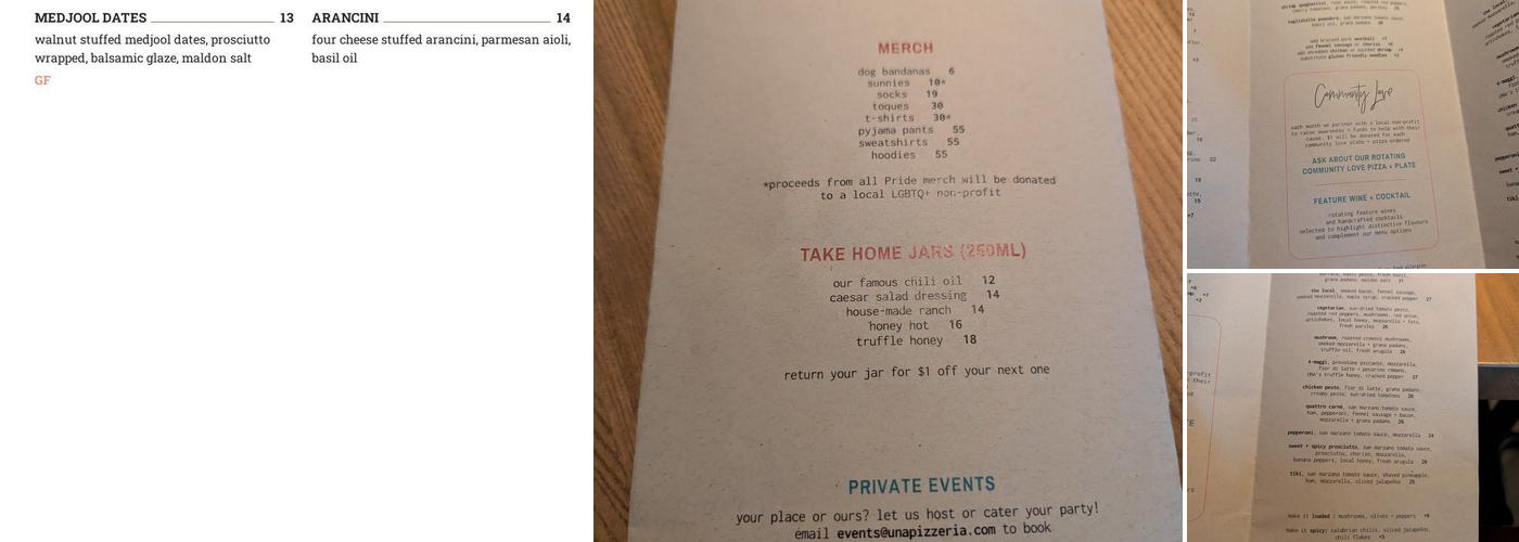 UNA pizza + wine Calgary: University District Menu