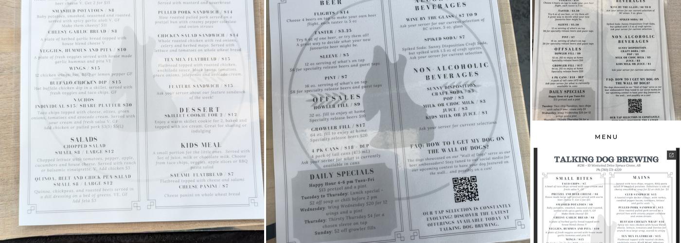 Talking Dog Brewing Menu