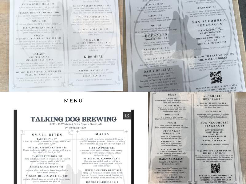 Talking Dog Brewing Menu