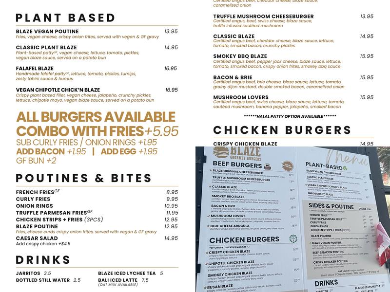 Blaze Gourmet Burgers | Port Moody Menu