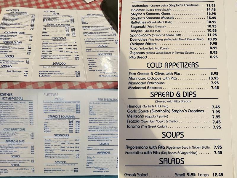 Stepho's Souvlaki Greek Taverna Menu