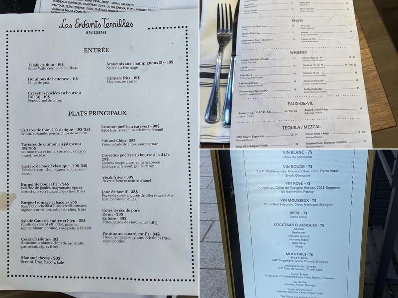 Les Enfants Terribles - Québec Menu