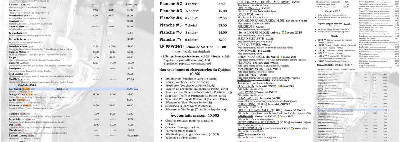 Le Psy Bar vins et fromages Menu