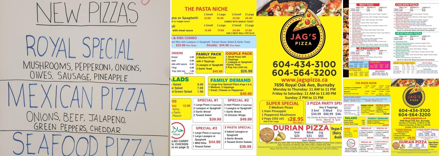 Jag's pizza Menu