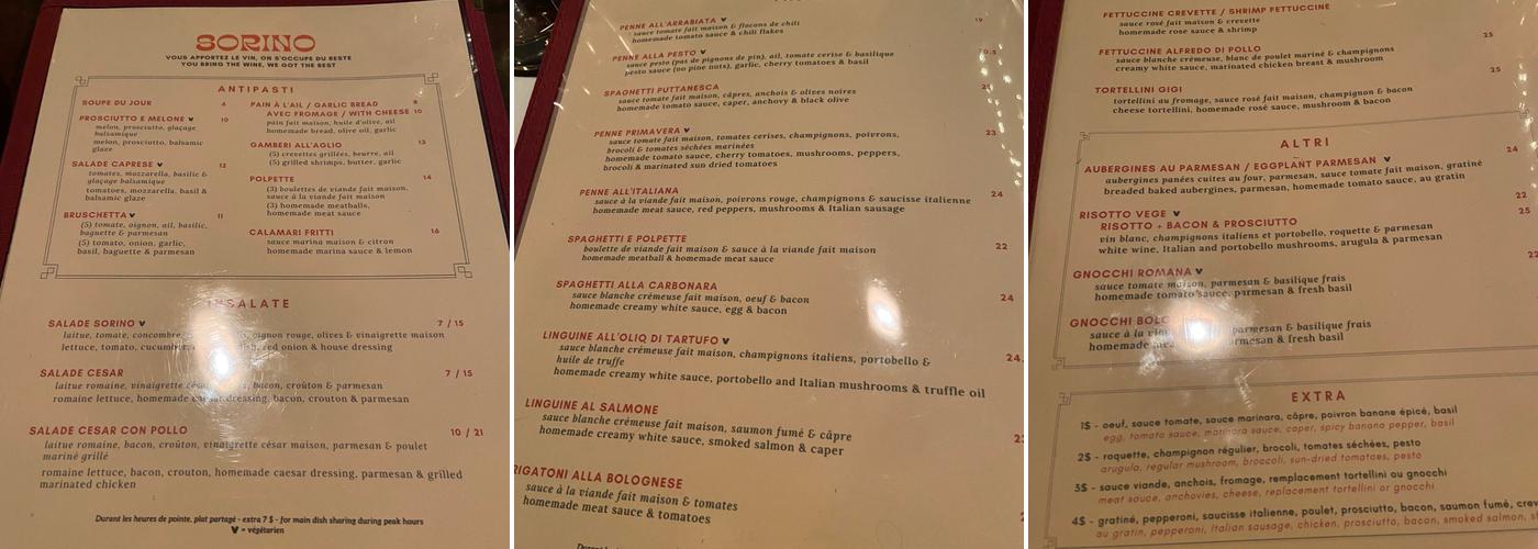 Rino Pizza Menu