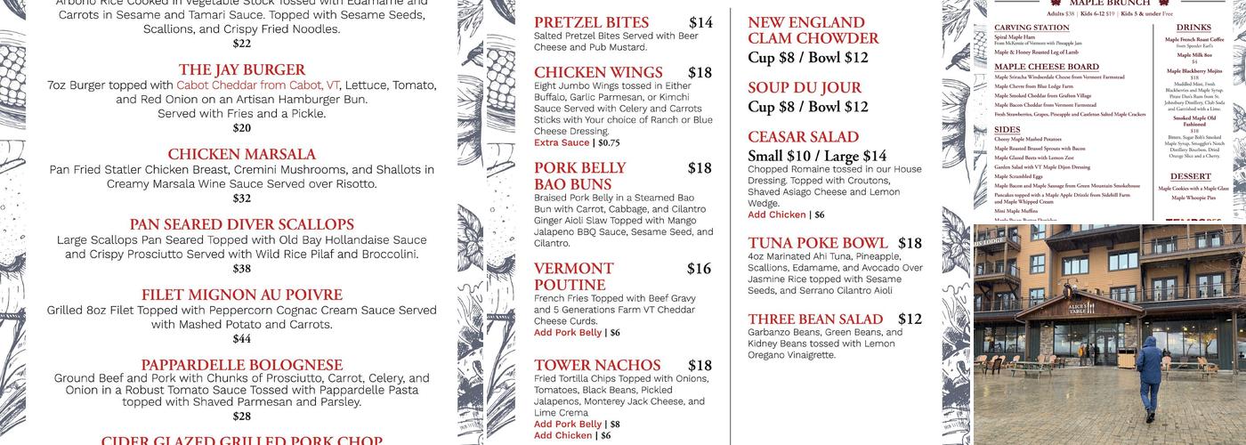 Alice’s Table Menu