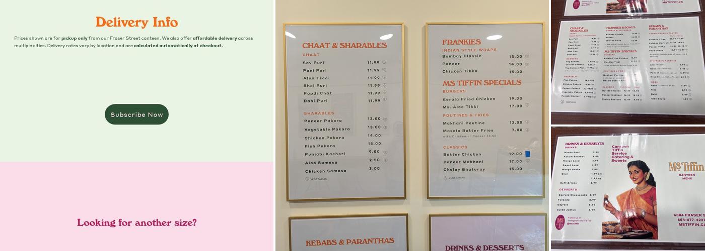 Ms Tiffin’s Indian Restaurant Menu