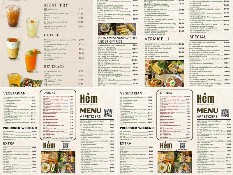 Hẻm Vietnamese street food Menu