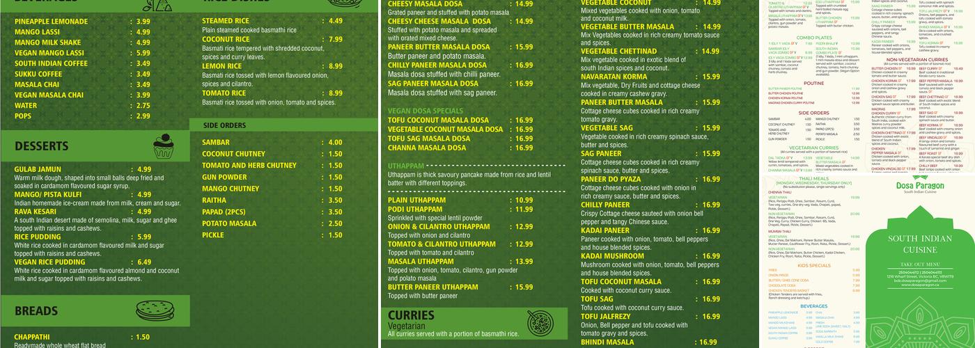 Dosa Paragon Menu