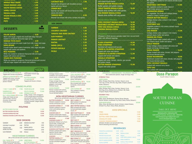 Dosa Paragon Menu