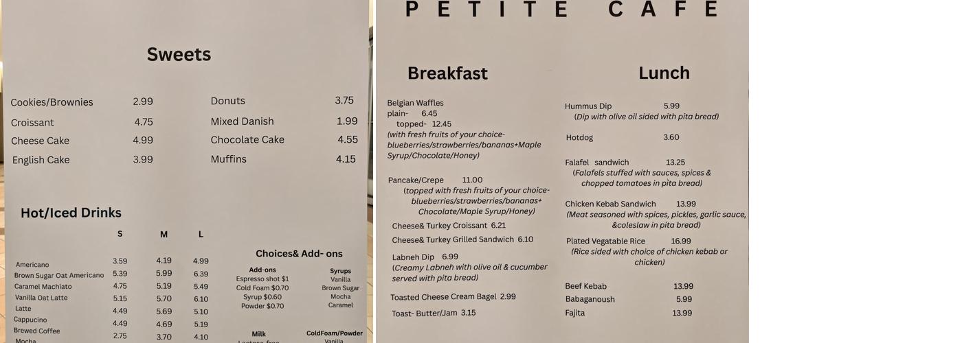 Petite Cafe Kamloops Menu