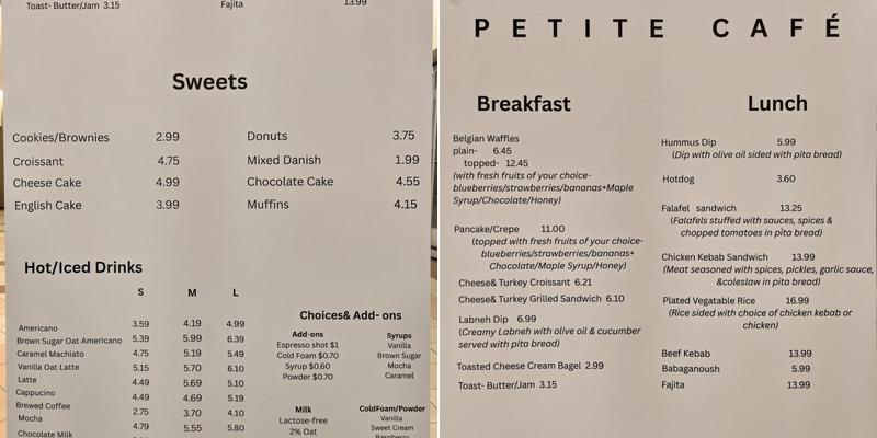 Petite Cafe Kamloops Menu