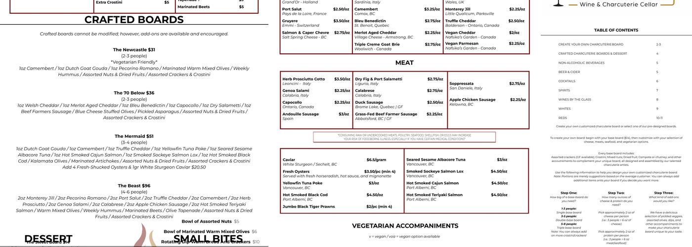 Embers Wine & Charcuterie Cellar Menu