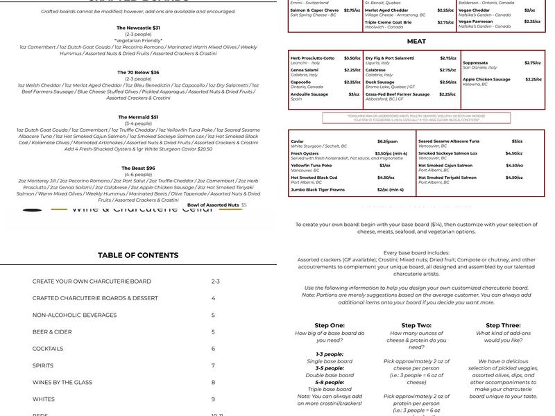 Embers Wine & Charcuterie Cellar Menu