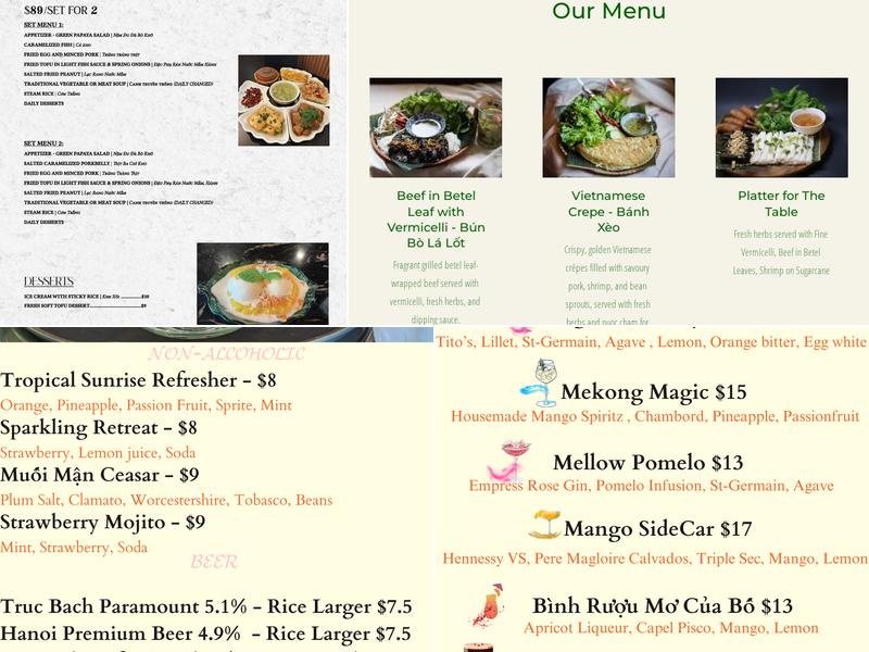 Hanoi Old Quarter Vancouver Menu