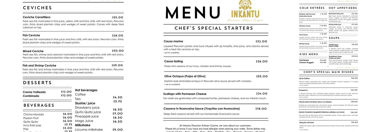 Inkantu Peru Canada Menu