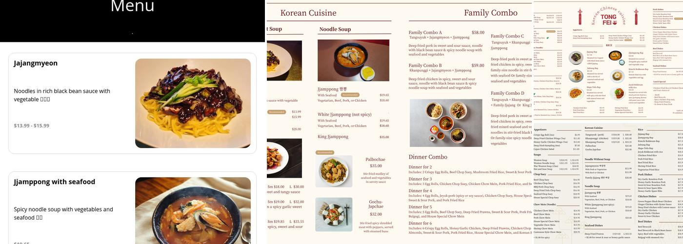 Tong Fei - Korean Chinese Menu