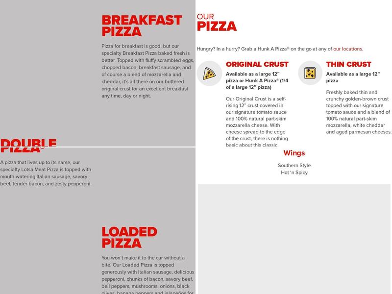 Hunt Brothers Pizza Menu