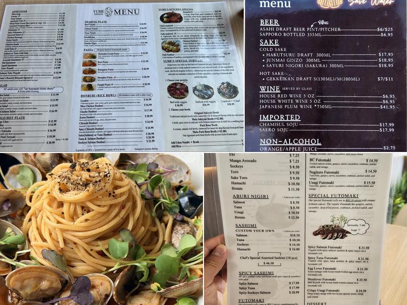 Yume Dining Menu