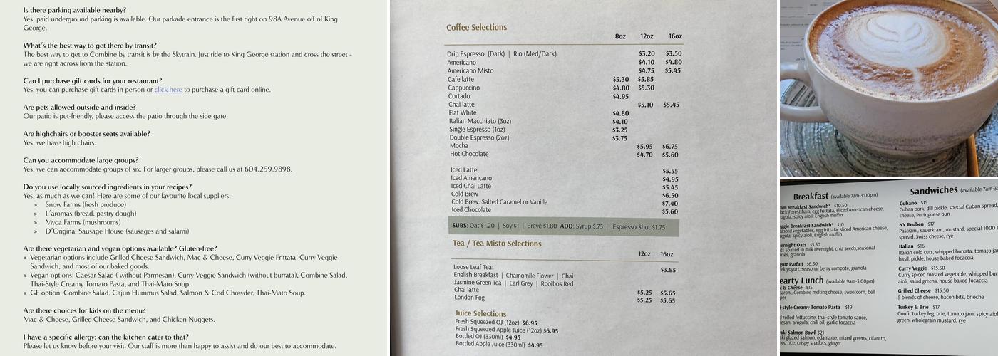 Combine Cafe & Bar Menu