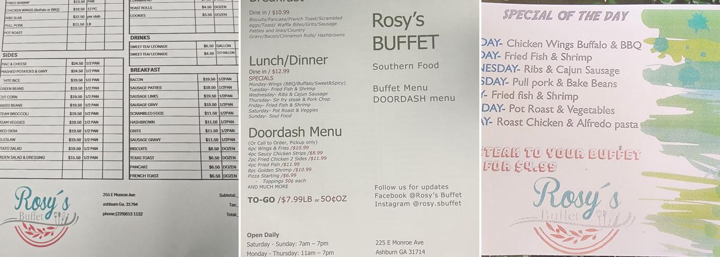 Rosy's Buffet Menu