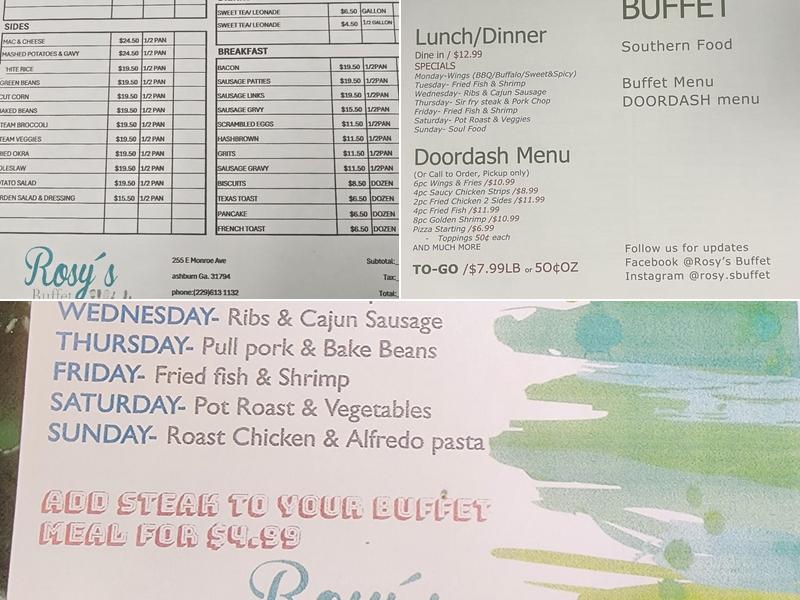 Rosy's Buffet Menu