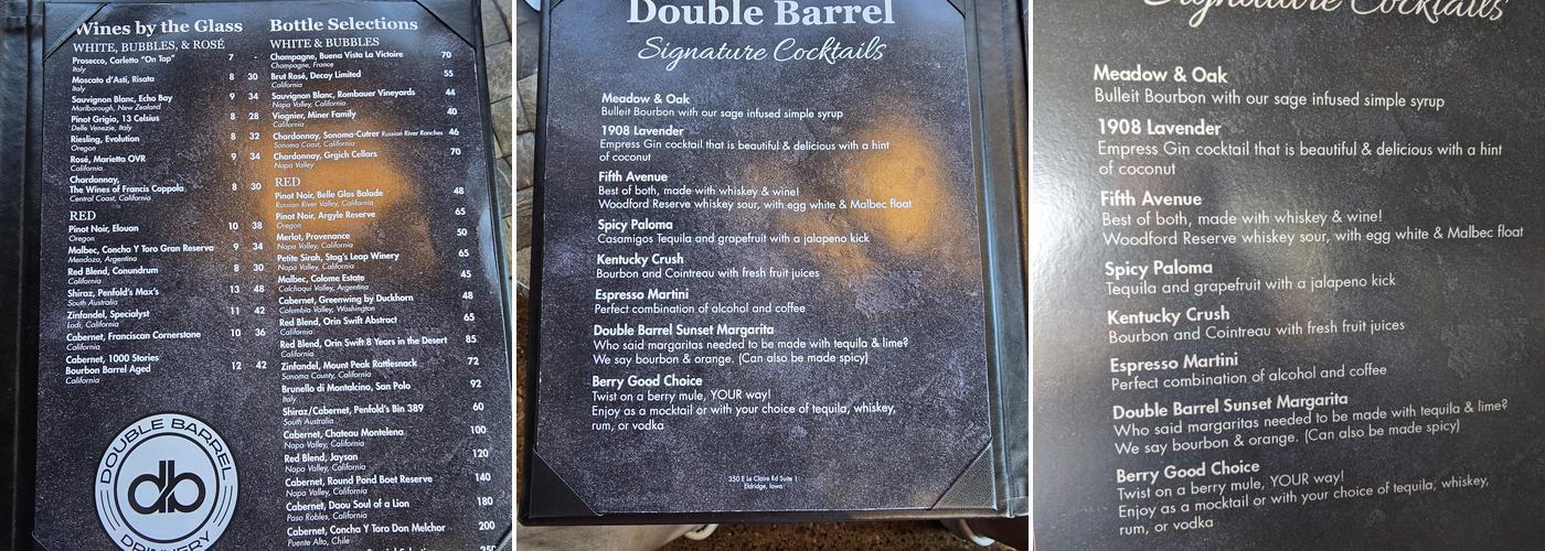 Double Barrel Drinkery Menu