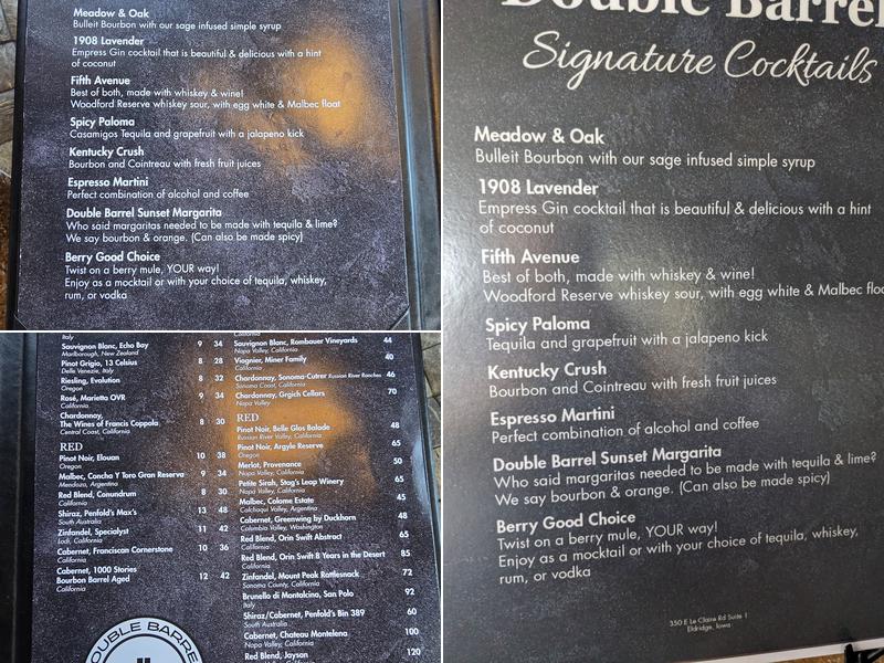 Double Barrel Drinkery Menu