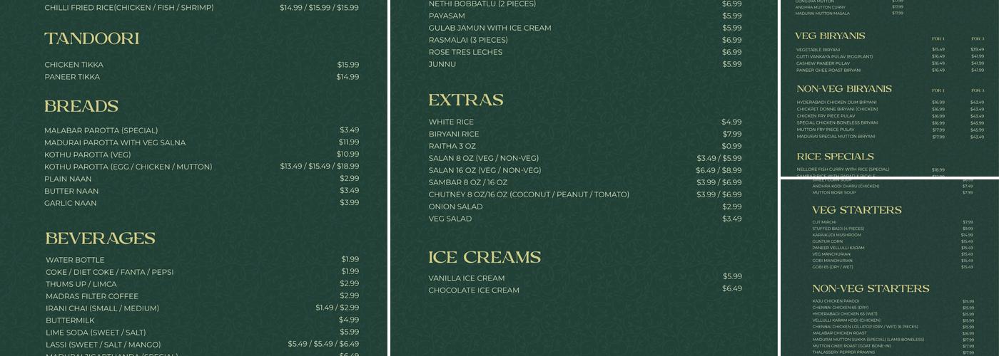 Simply South Kitchener | Indian Restaurant & Bar Menu