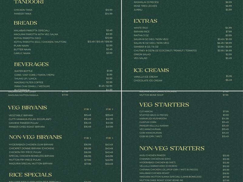 Simply South Kitchener | Indian Restaurant & Bar Menu