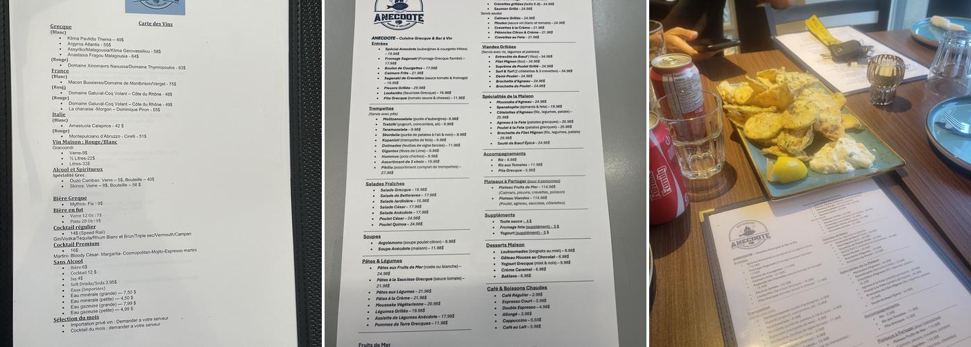 Restaurant Anecdote Menu