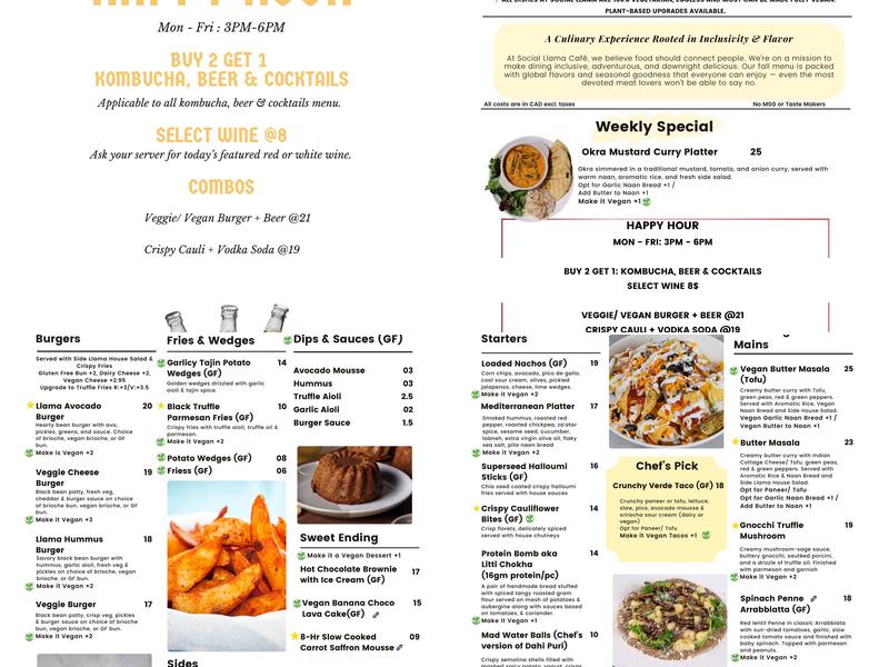 Social Llama Cafe Menu