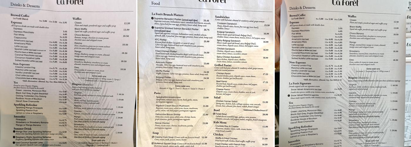 La Forêt Austin Menu