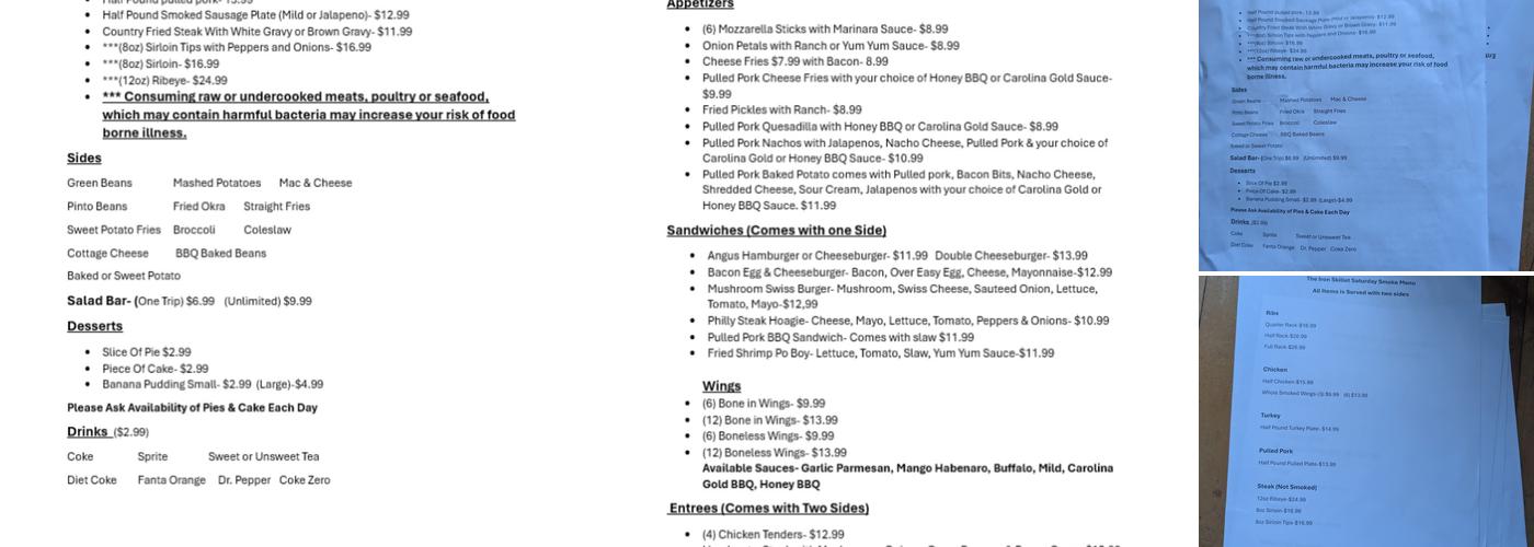 The Iron Skillet Menu