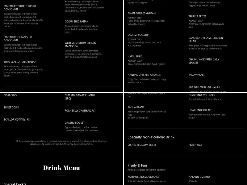 Ramen x Remix Ramen&Bar Menu