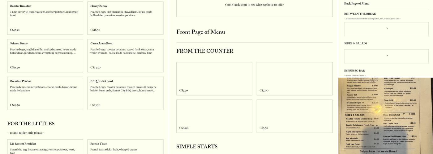 The Sweatered Hen Menu