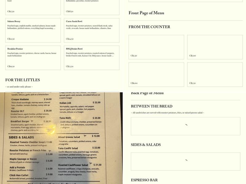The Sweatered Hen Menu
