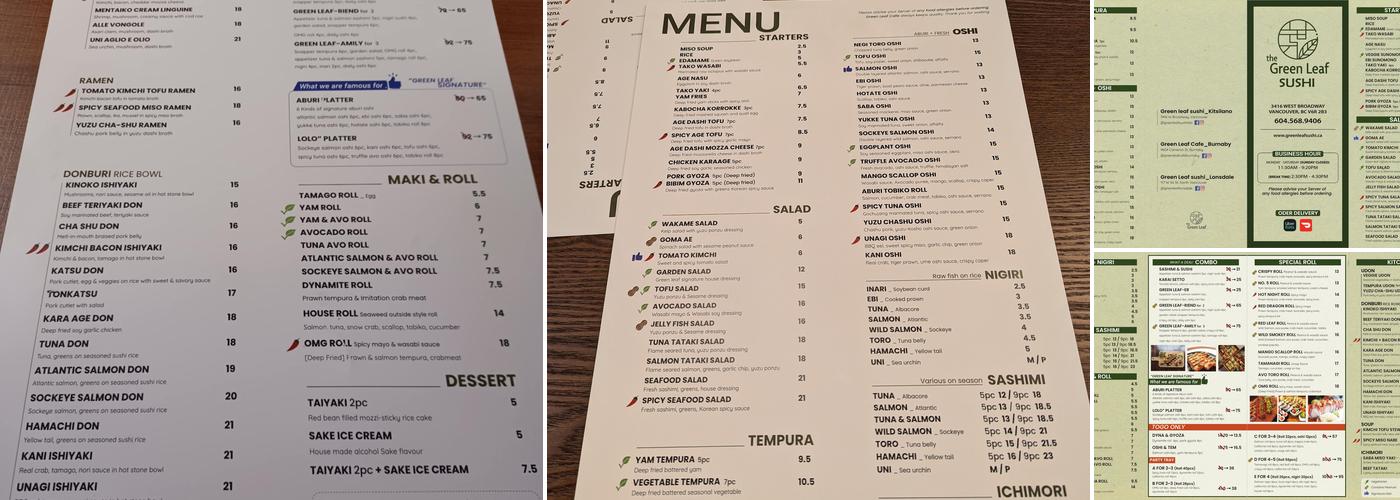 Green Leaf Sushi l Collingwood Menu