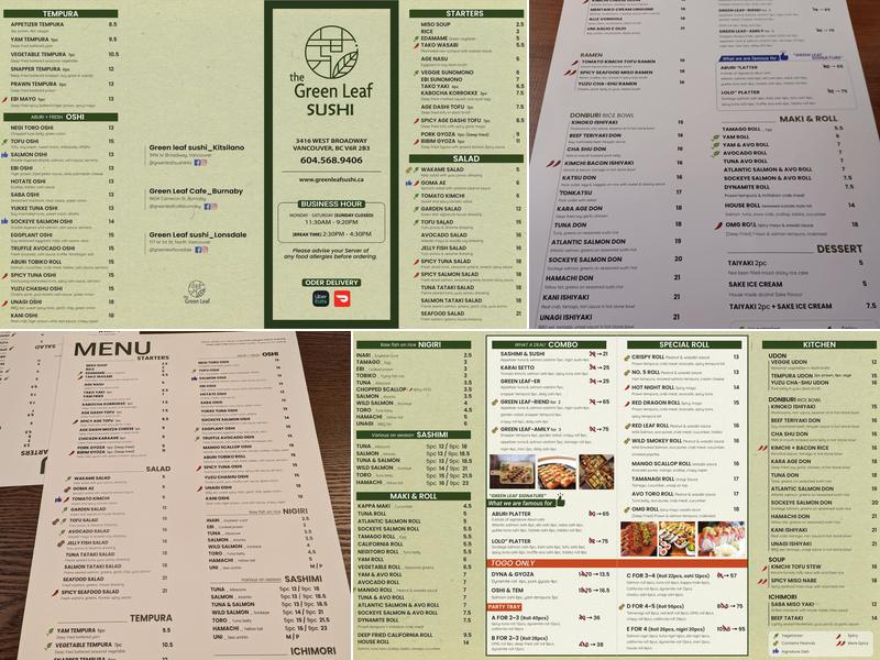Green Leaf Sushi l Collingwood Menu