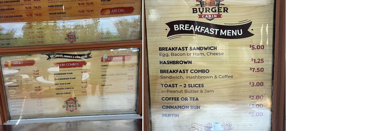 Burger Cabin Menu