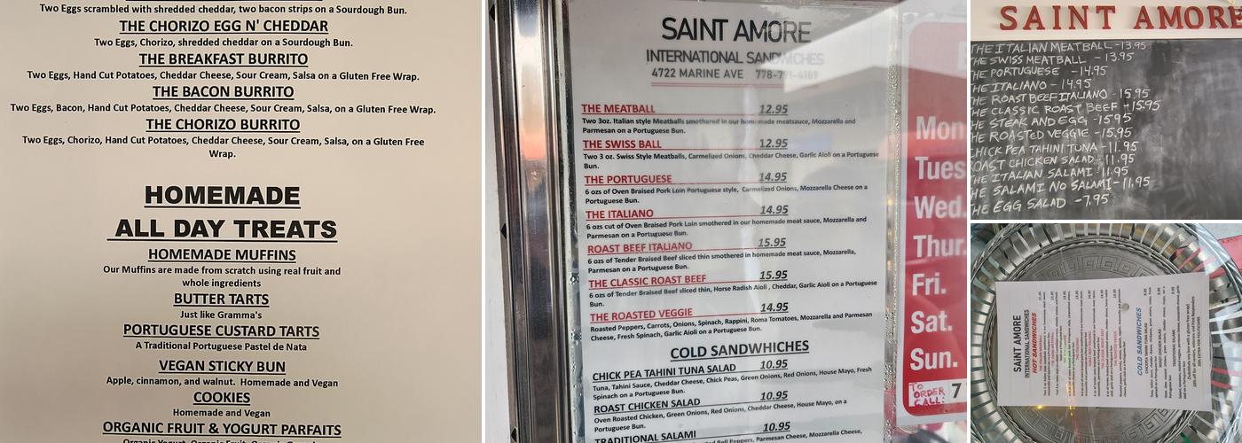 Saint Amore International Sandwiches Menu