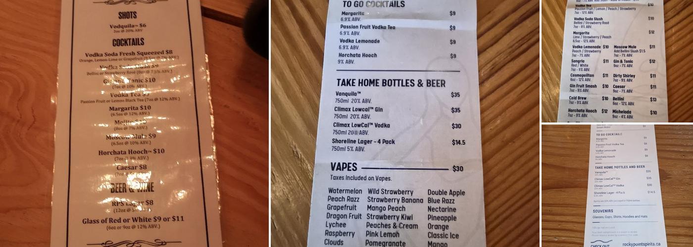 Rocky Point Spirits Menu